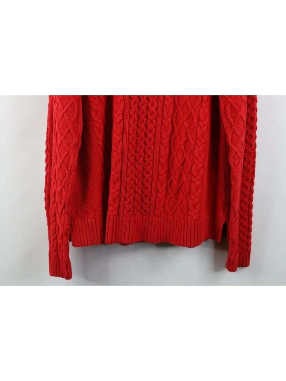 Vintage Lands End Womens XL Chunky Cable Knit Fisherman Turtleneck Sweater Red